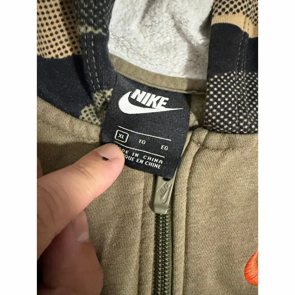 Nike Sportswear Full Zip Hoodie Youth Size XL Olive Camo Colorblock